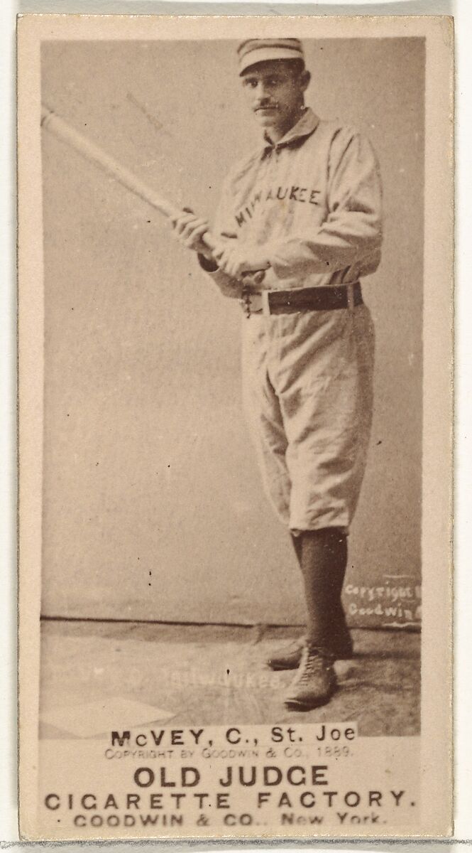 George W. McVey, Catcher, St. Joseph Clay Eaters, from the Old Judge series (N172) for Old Judge Cigarettes, Issued by Goodwin &amp; Company, Albumen photograph 