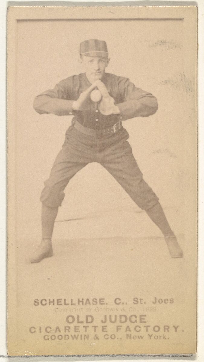 Albert Herman "Schelley" Schellhase, Catcher, St. Joseph Clay Eaters, from the Old Judge series (N172) for Old Judge Cigarettes, Issued by Goodwin &amp; Company, Albumen photograph 