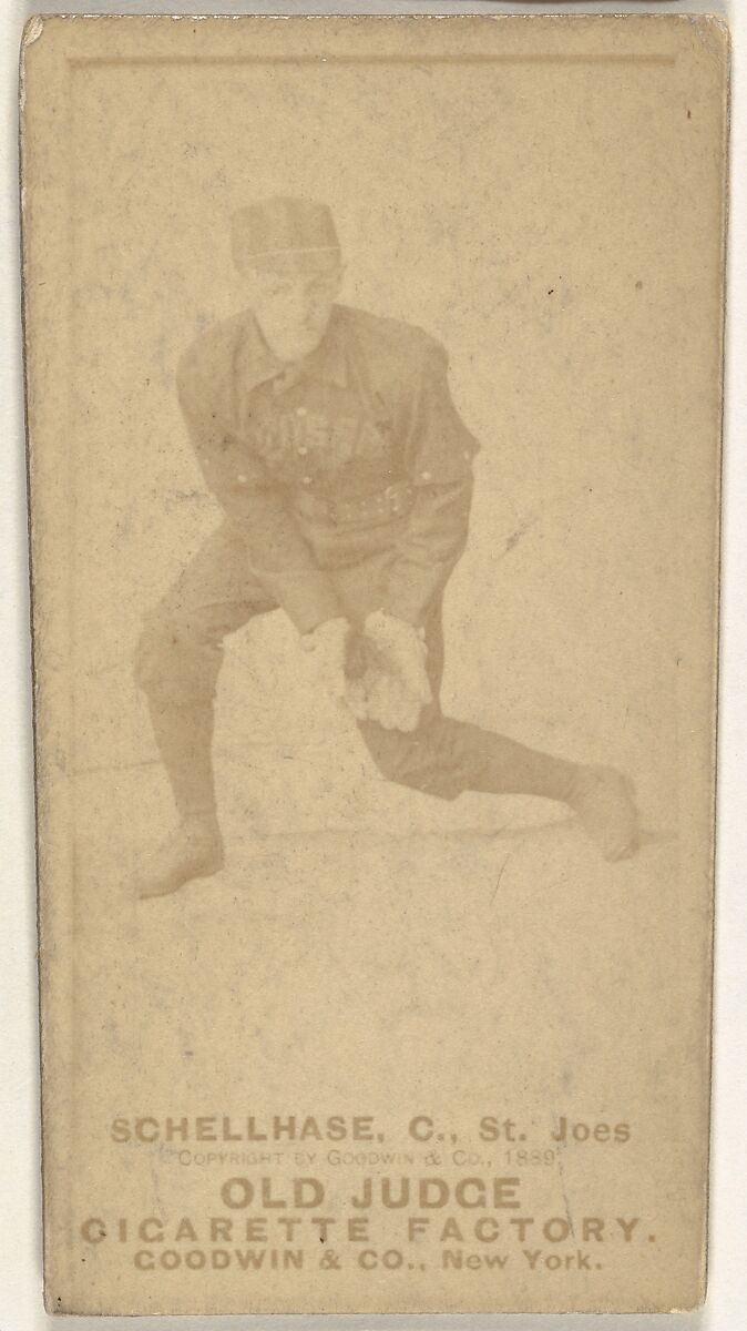 Albert Herman "Schelley" Schellhase, Catcher, St. Joseph Clay Eaters, from the Old Judge series (N172) for Old Judge Cigarettes, Issued by Goodwin &amp; Company, Albumen photograph 