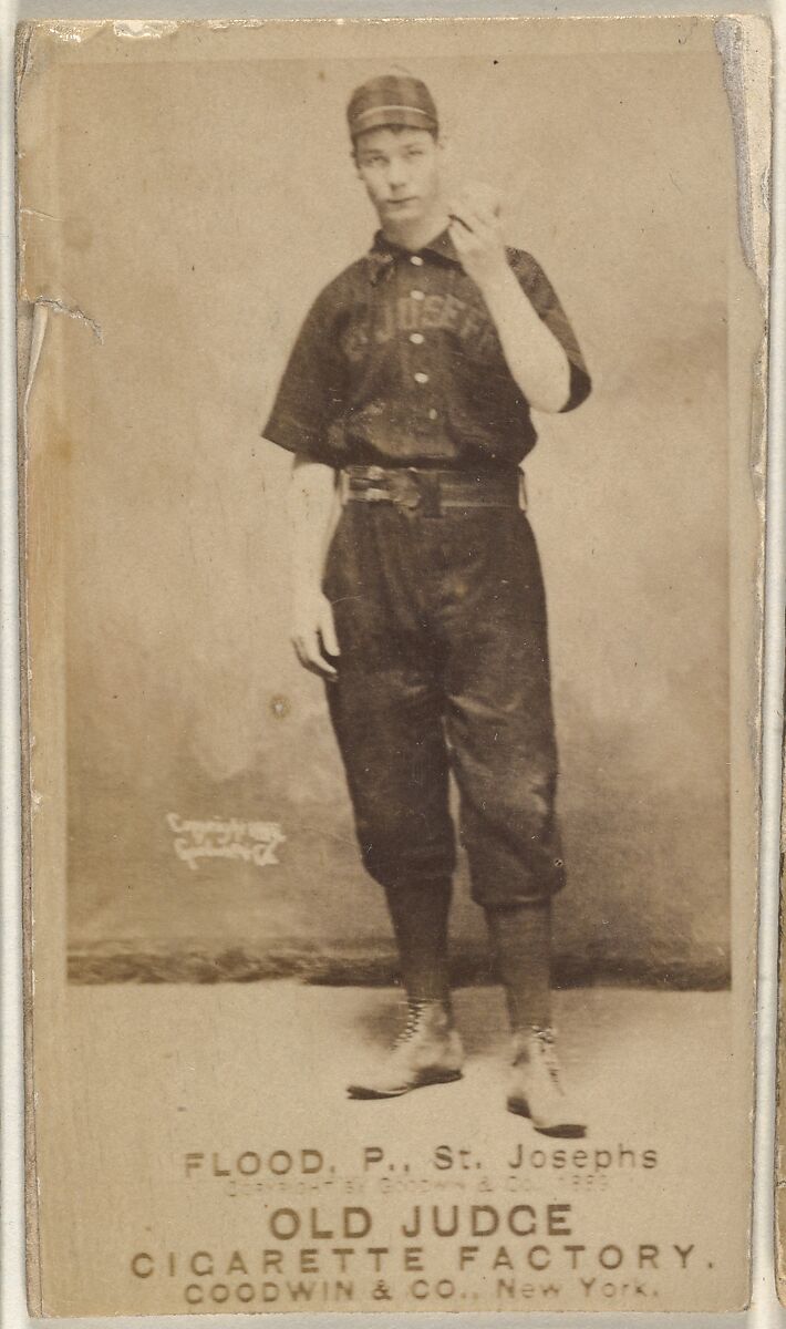 Thomas J. Flood, Pitcher, St. Joseph Clay Eaters, from the Old Judge series (N172) for Old Judge Cigarettes, Issued by Goodwin &amp; Company, Albumen photograph 