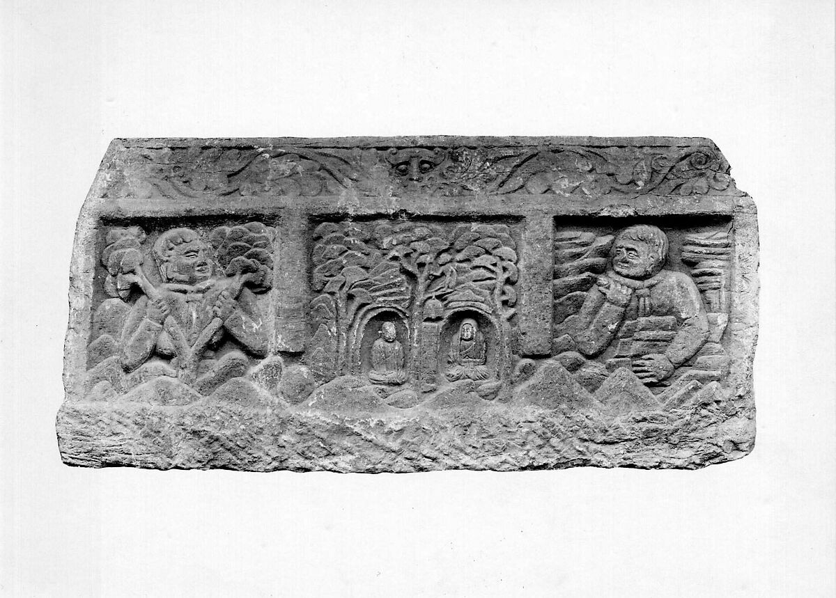 The Visit of Manjushri to Vimalakirti (base of stele), Limestone, China