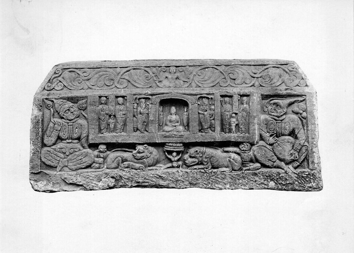 The Visit of Manjushri to Vimalakirti (base of stele), Limestone, China