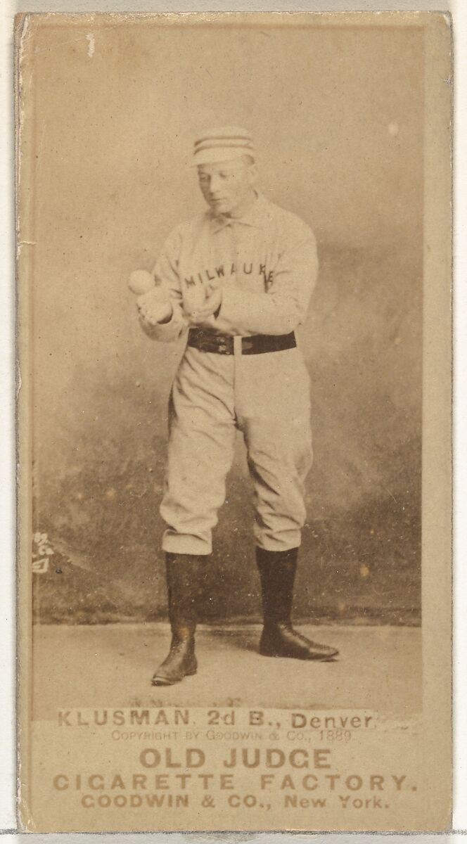 William F. "Billy" Klusman, 2nd Base, Denver, from the Old Judge series (N172) for Old Judge Cigarettes, Issued by Goodwin &amp; Company, Albumen photograph 