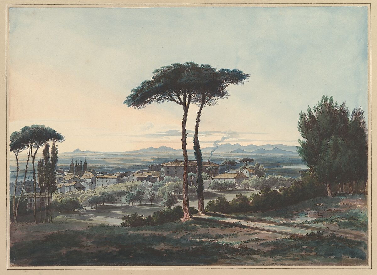 Frascati, Near Rome, William Cowen (British, Rotheram 1797–1861 Brompton), Watercolor, pen and ink 