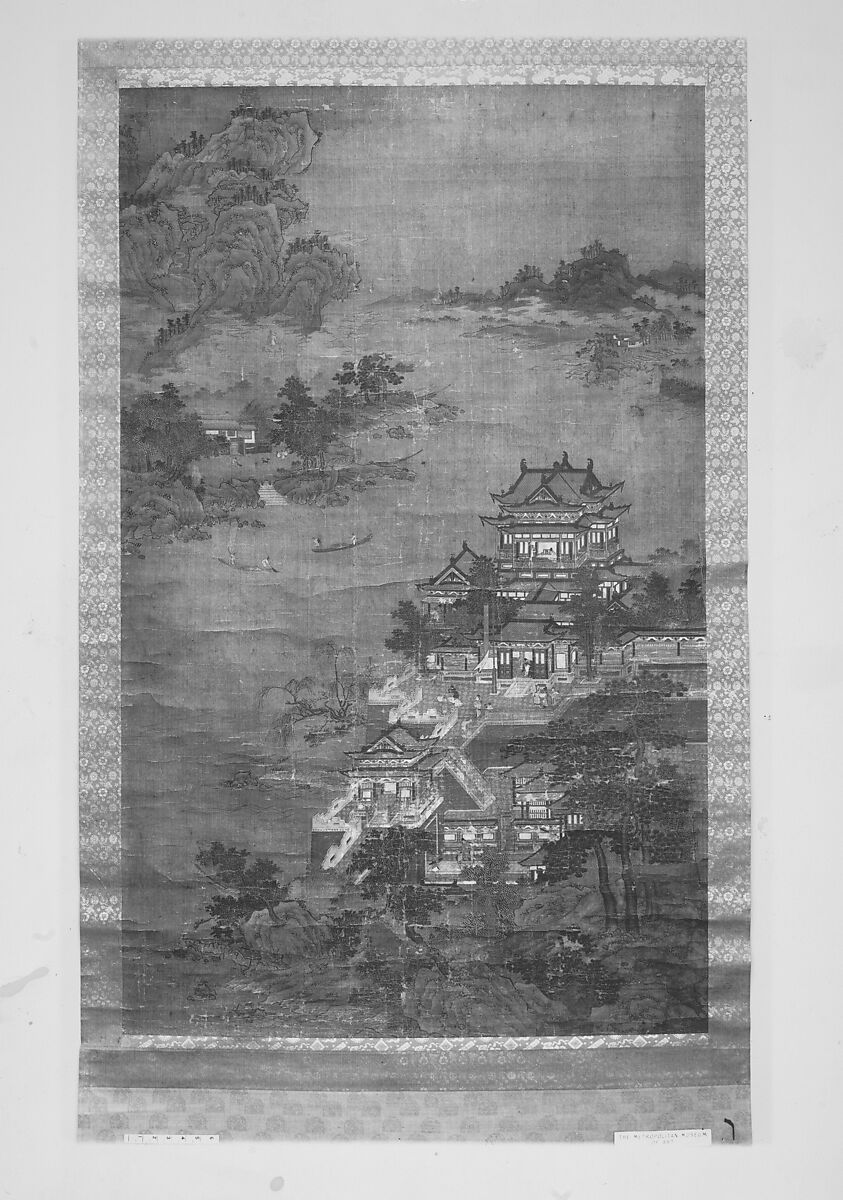 Landscape with Palace, Hanging scroll; ink and color on silk, China 