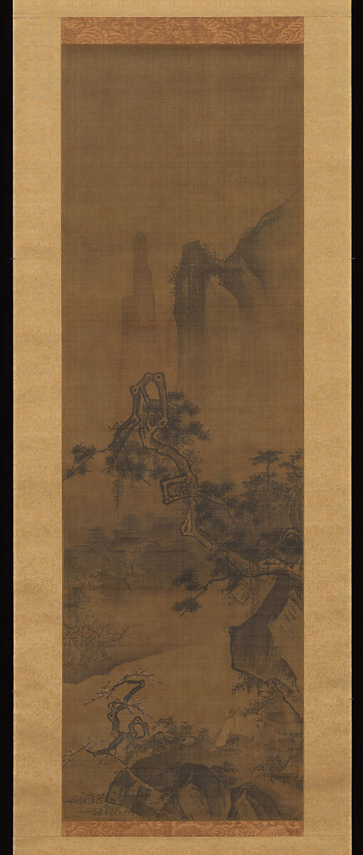 Scholar admiring plum blossoms, Unidentified artist Chinese, Hanging scroll; ink and color on silk, China 