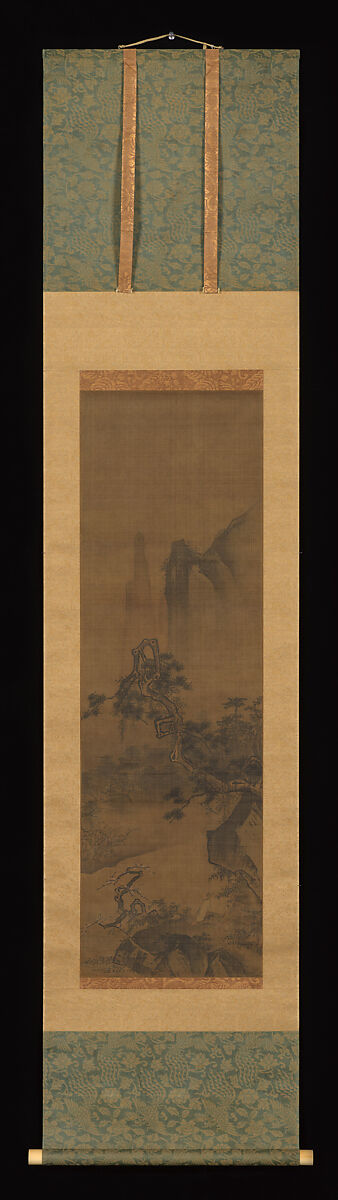 Scholar admiring plum blossoms, Unidentified artist Chinese, Hanging scroll; ink and color on silk, China
