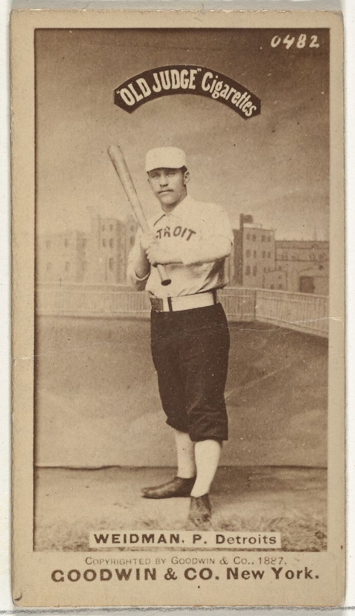 George Edward "Stump" Wiedman, Pitcher, Detroit Wolverines, from the Old Judge series (N172) for Old Judge Cigarettes, Issued by Goodwin &amp; Company, Albumen photograph 
