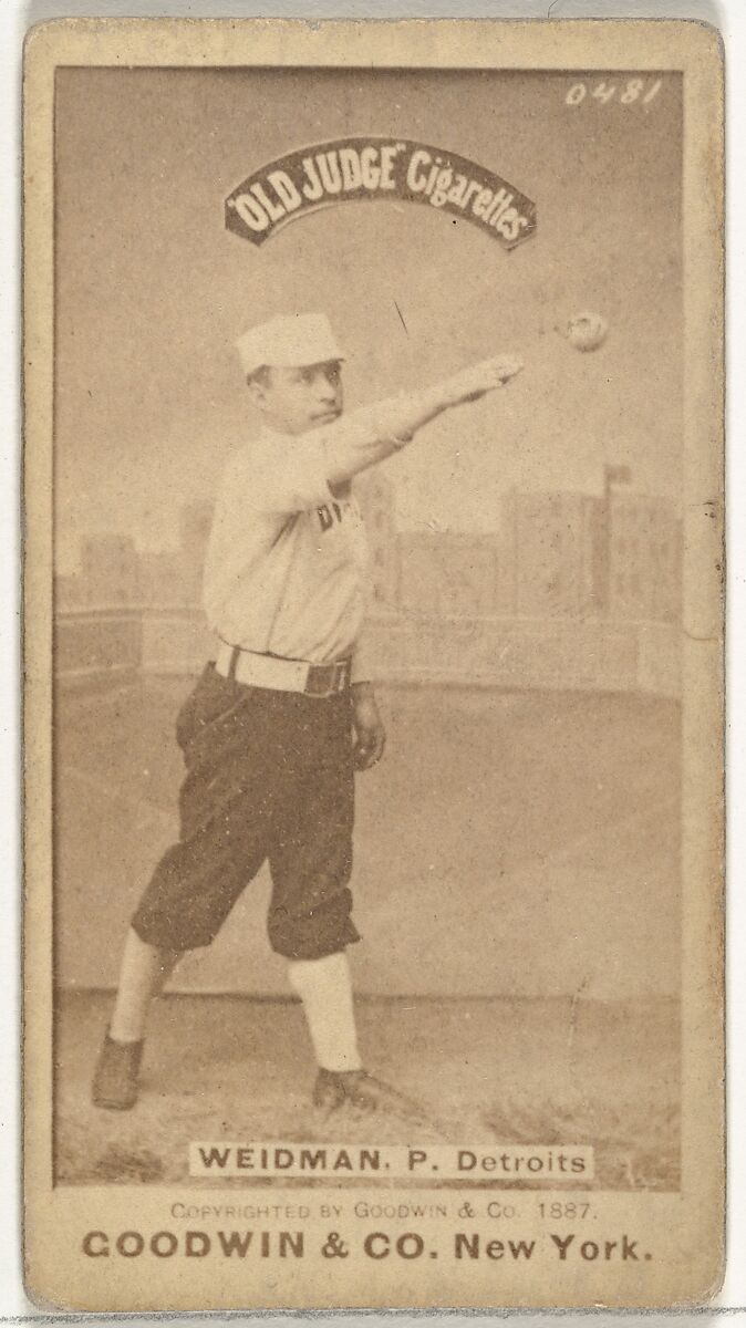 George Edward "Stump" Wiedman, Pitcher, Detroit Wolverines, from the Old Judge series (N172) for Old Judge Cigarettes, Issued by Goodwin &amp; Company, Albumen photograph 