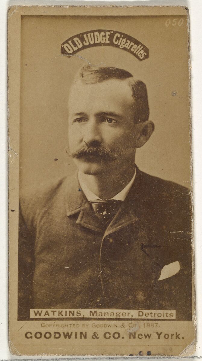 William Henry "Wattie" Watkins, Manager, Detroit Wolverines, from the Old Judge series (N172) for Old Judge Cigarettes, Issued by Goodwin &amp; Company, Albumen photograph 