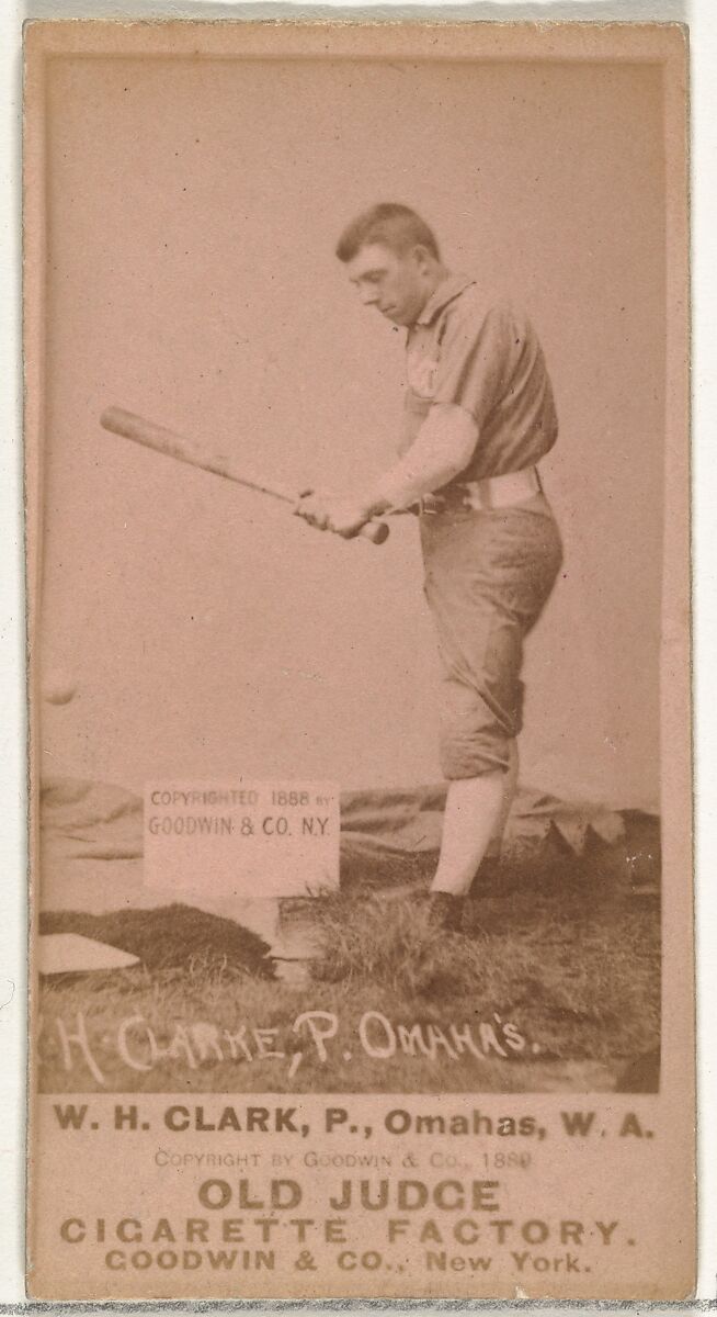 William H. "Dad" Clarke, Pitcher, Omaha Omahogs/ Lambs, from the Old Judge series (N172) for Old Judge Cigarettes, Issued by Goodwin &amp; Company, Albumen photograph 