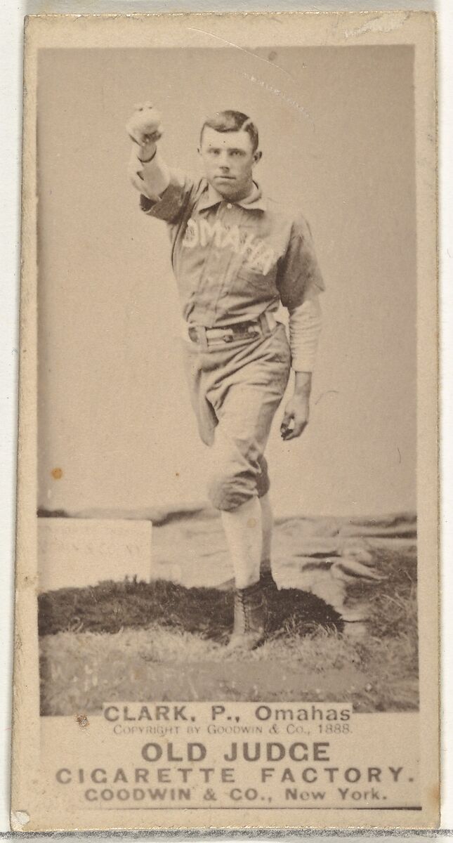 William H. "Dad" Clarke, Pitcher, Omaha Omahogs/ Lambs, from the Old Judge series (N172) for Old Judge Cigarettes, Issued by Goodwin &amp; Company, Albumen photograph 