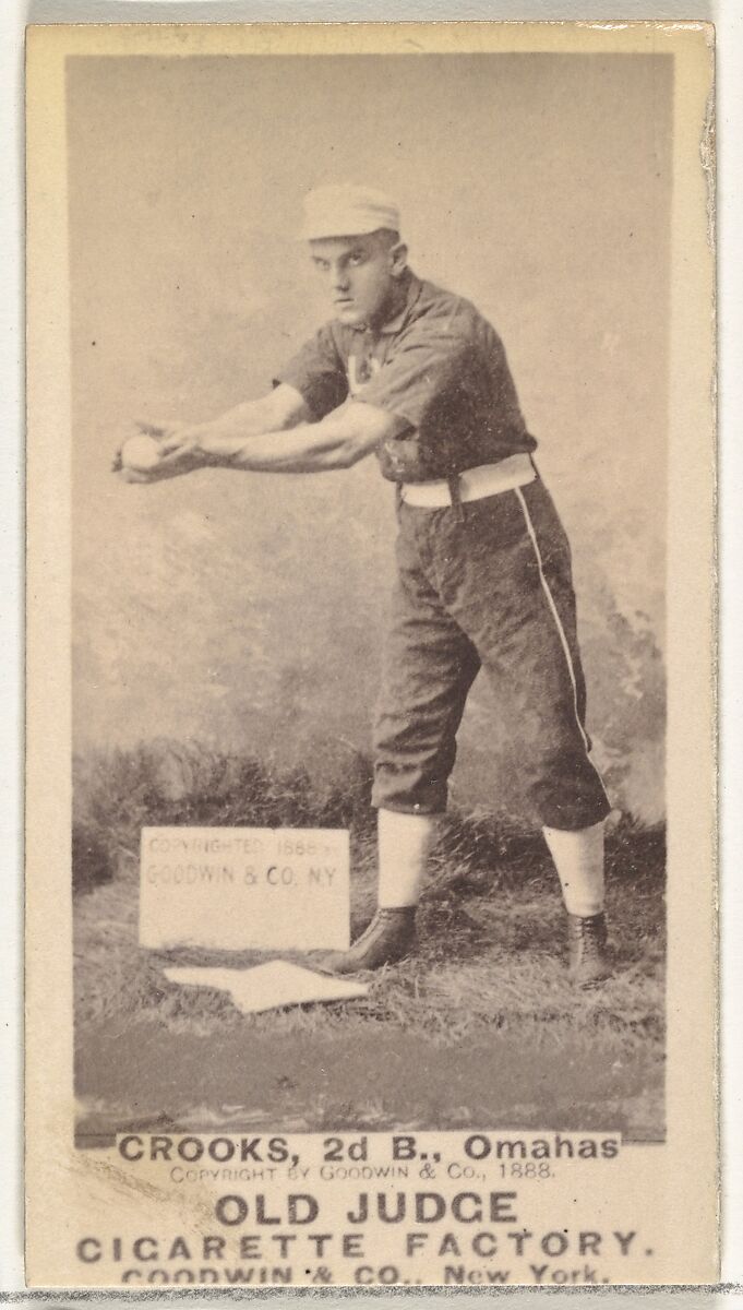 John Charles "Jack" Crooks, 2nd Base, Omaha Omahogs/ Lambs, from the Old Judge series (N172) for Old Judge Cigarettes, Issued by Goodwin &amp; Company, Albumen photograph 