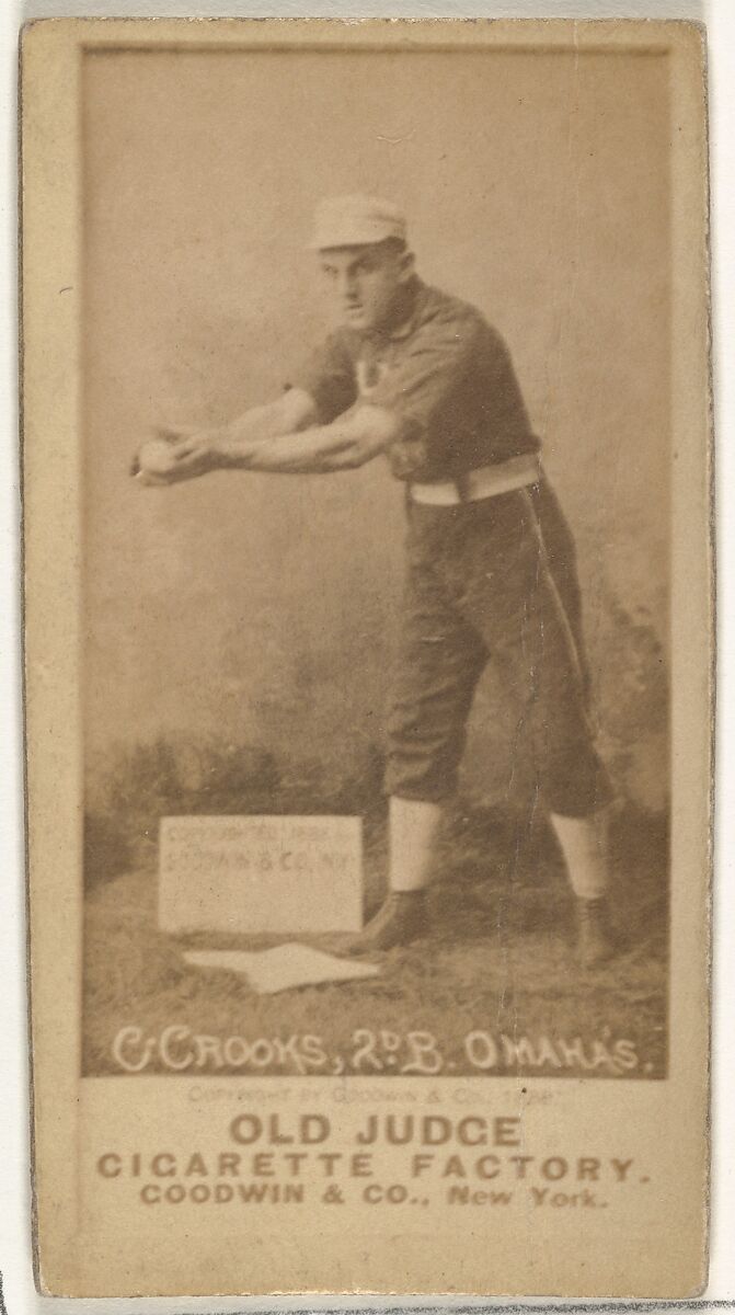 John Charles "Jack" Crooks, 2nd Base, Omaha Omahogs/ Lambs, from the Old Judge series (N172) for Old Judge Cigarettes, Issued by Goodwin &amp; Company, Albumen photograph 