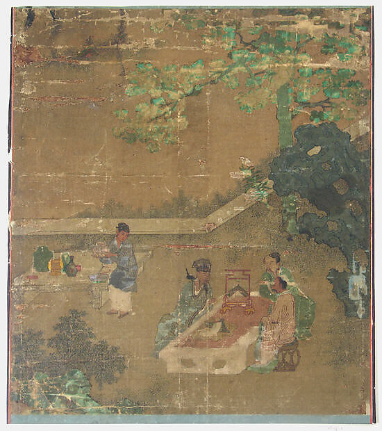 Examining Antiques at Literati Gathering, Wang Li Mu, Album leaf; ink and color on silk, Korea 