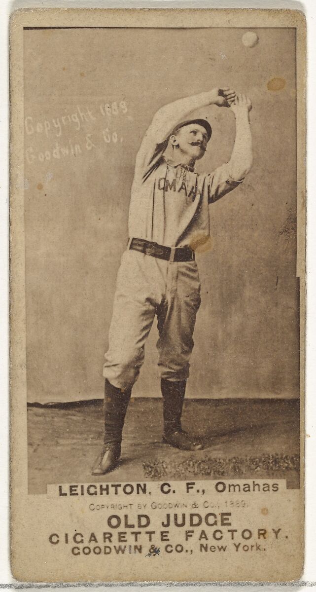 Leighton, Center Field, Omaha Omahogs/ Lambs, from the Old Judge series (N172) for Old Judge Cigarettes, Issued by Goodwin &amp; Company, Albumen photograph 