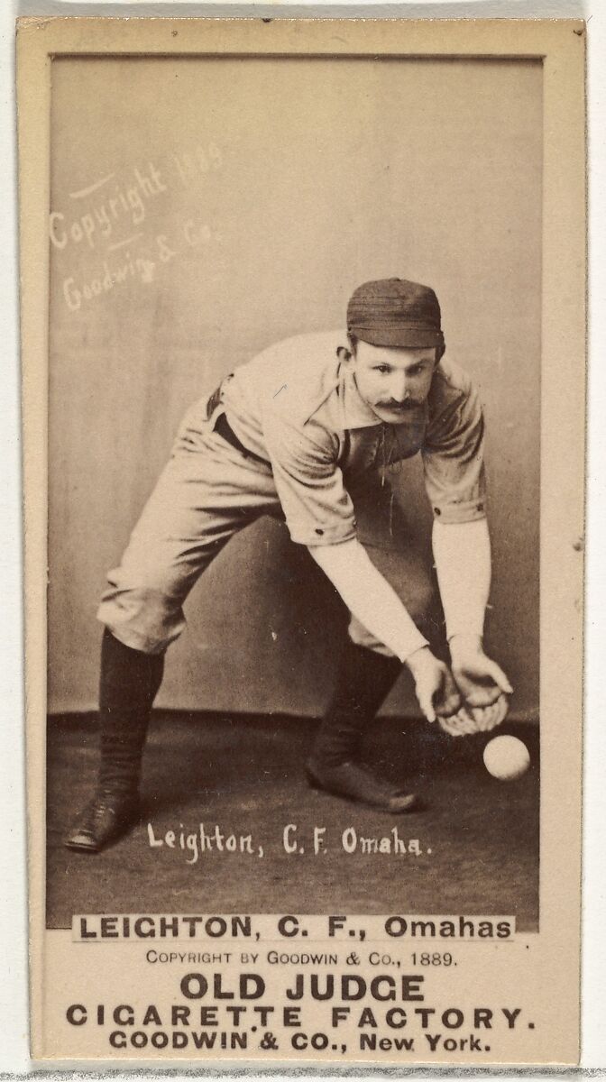 Leighton, Center Field, Omaha Omahogs/ Lambs, from the Old Judge series (N172) for Old Judge Cigarettes, Issued by Goodwin &amp; Company, Albumen photograph 