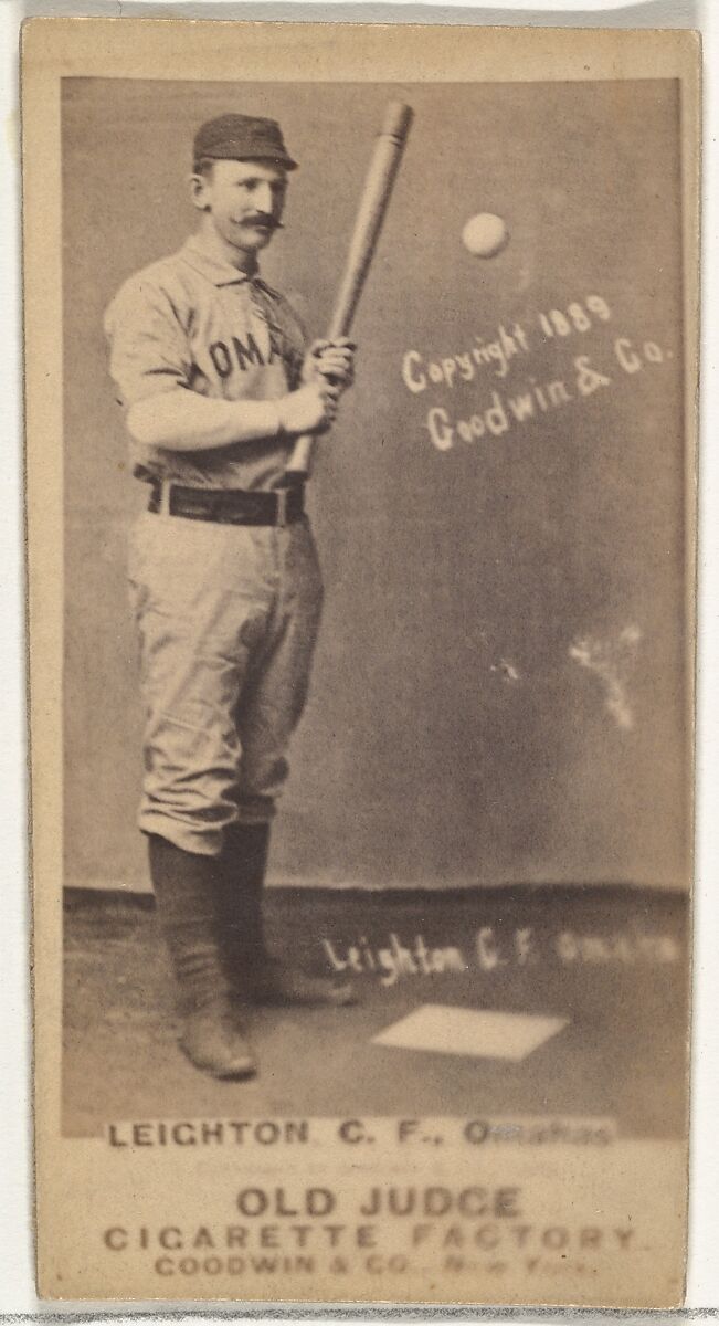 Leighton, Center Field, Omaha Omahogs/ Lambs, from the Old Judge series (N172) for Old Judge Cigarettes, Issued by Goodwin &amp; Company, Albumen photograph 