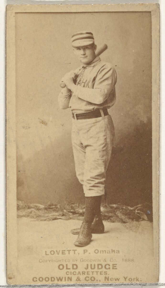 Thomas Joseph "Tom" Lovett, Pitcher, Omaha Omahogs/ Lambs, from the Old Judge series (N172) for Old Judge Cigarettes, Issued by Goodwin &amp; Company, Albumen photograph 