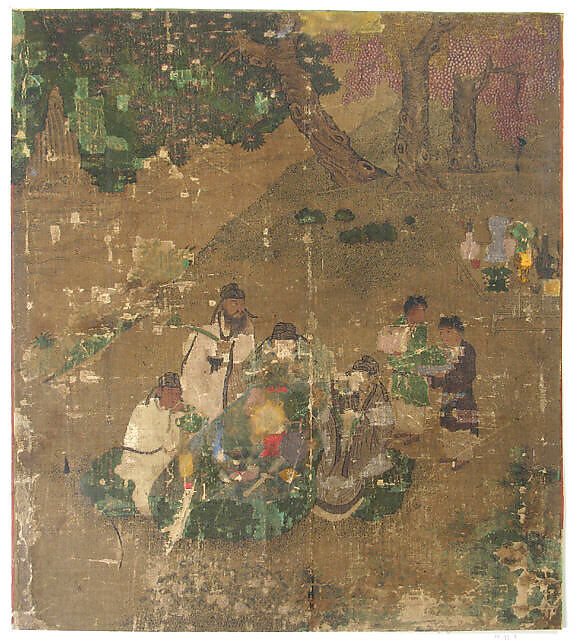 Examining Antiques at Literati Gathering, Wang Li Mu, Album leaf; ink and color on silk, Korea 