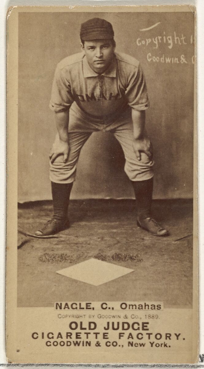 Nagle, Catcher, Omaha Omahogs/ Lambs, from the Old Judge series (N172) for Old Judge Cigarettes, Issued by Goodwin &amp; Company, Albumen photograph 