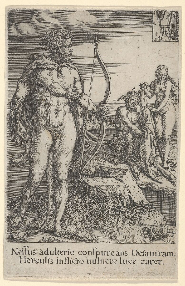 Hercules Killing Nessus, from The Labors of Hercules, Heinrich Aldegrever (German, Paderborn ca. 1502–1555/1561 Soest), Engraving 