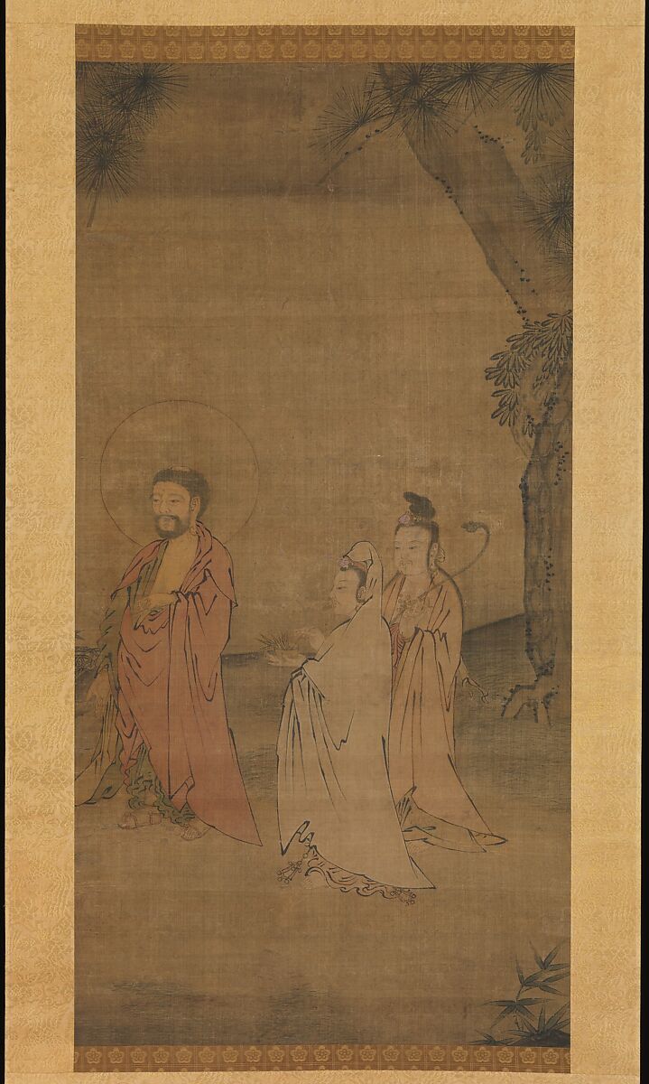 Shakyamuni coming down from the mountains, Unidentified artist  , late 13th–early 14th century, Hanging scroll; ink and color on silk, China 