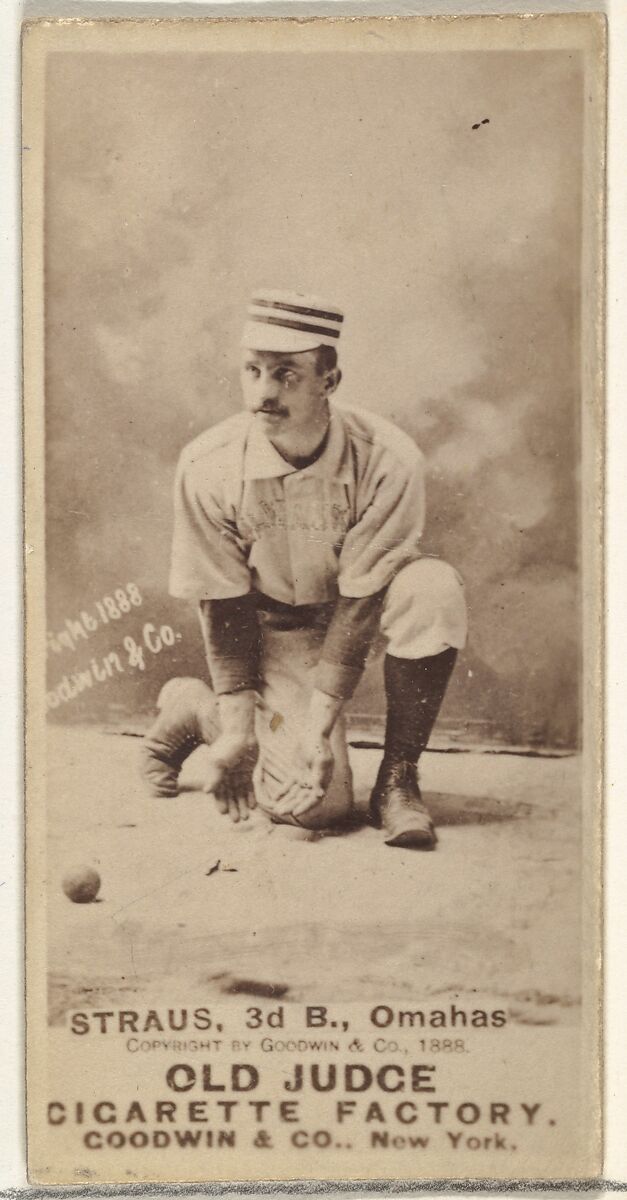 Joseph "Joe" Strauss, 3rd Base, Omaha Omahogs/ Lambs, from the Old Judge series (N172) for Old Judge Cigarettes, Issued by Goodwin &amp; Company, Albumen photograph 