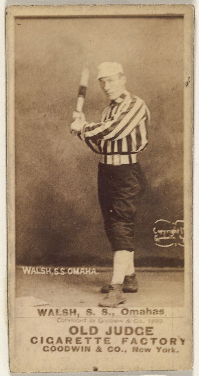 Joseph R. "Joe" Walsh, Shortstop, Omaha Omahogs/ Lambs, from the Old Judge series (N172) for Old Judge Cigarettes, Issued by Goodwin &amp; Company, Albumen photograph 