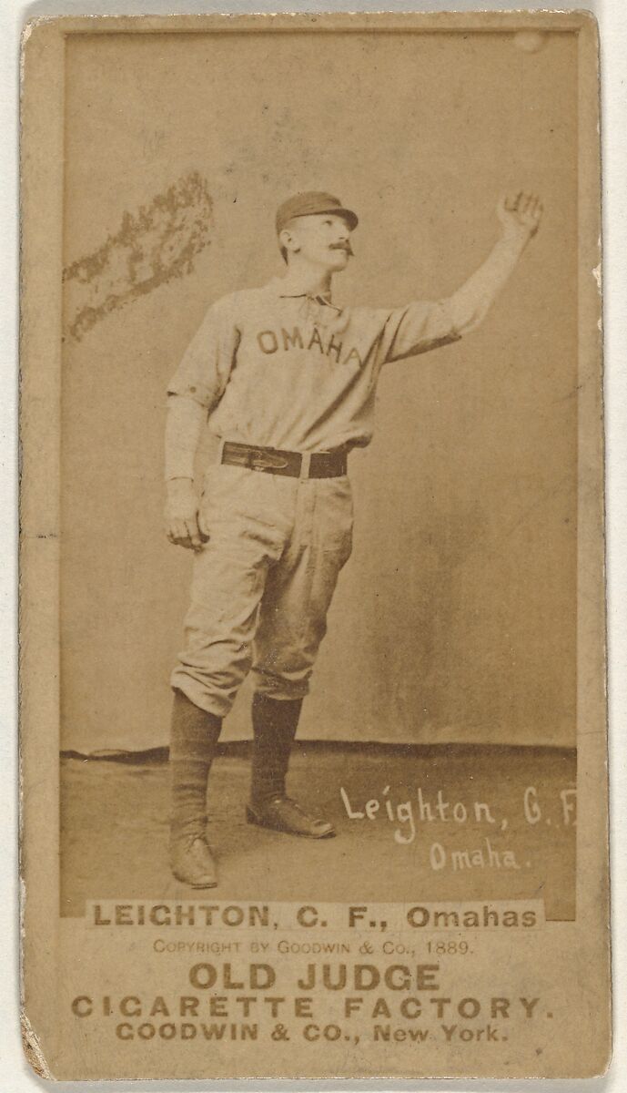 Leighton, Center Field, Omaha Omahogs/ Lambs, from the Old Judge series (N172) for Old Judge Cigarettes, Issued by Goodwin &amp; Company, Albumen photograph 