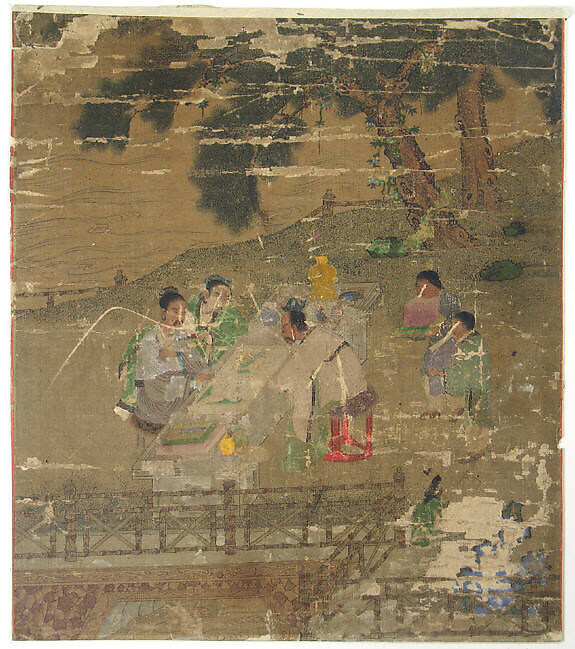 Examining Antiques at Literati Gathering, Wang Li Mu, Album leaf; ink and color on silk, Korea 