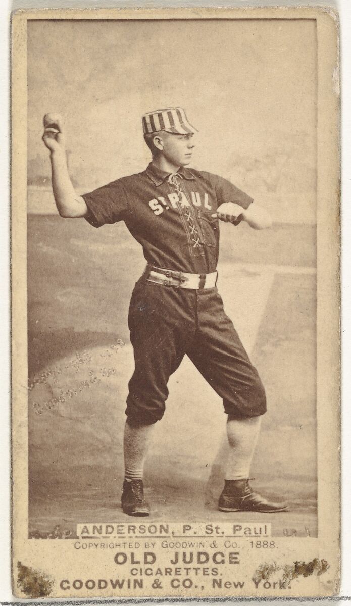 Varney Samuel "Varn" Anderson, Pitcher, St. Paul Apostles, from the Old Judge series (N172) for Old Judge Cigarettes, Issued by Goodwin &amp; Company, Albumen photograph 