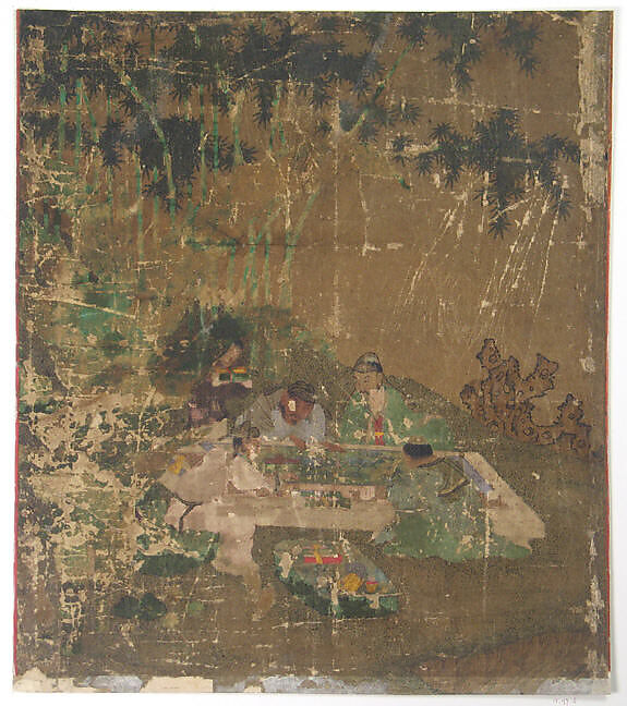 Examining Antiques at Literati Gathering, Wang Li Mu, Album leaf; ink and color on silk, Korea 