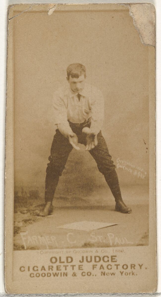 William Charles "Bill" Farmer, Catcher, St. Paul Apostles, from the Old Judge series (N172) for Old Judge Cigarettes, Issued by Goodwin &amp; Company, Albumen photograph 