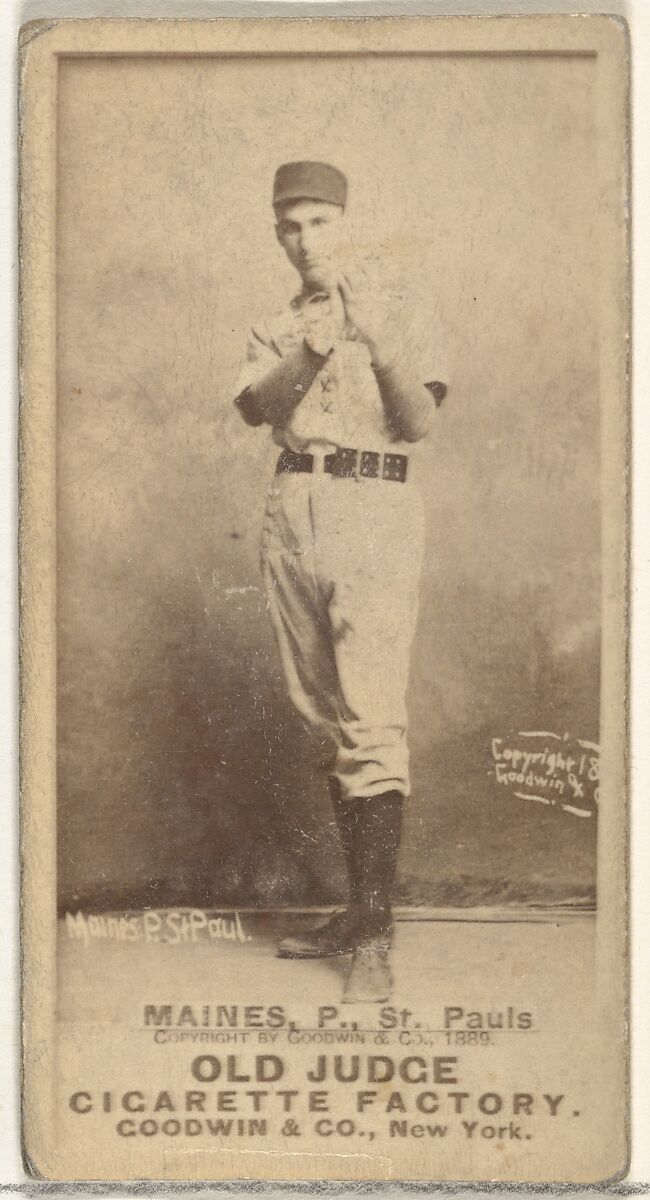 Willard Eben Mains, Pitcher, St. Paul Apostles, from the Old Judge series (N172) for Old Judge Cigarettes, Issued by Goodwin &amp; Company, Albumen photograph 