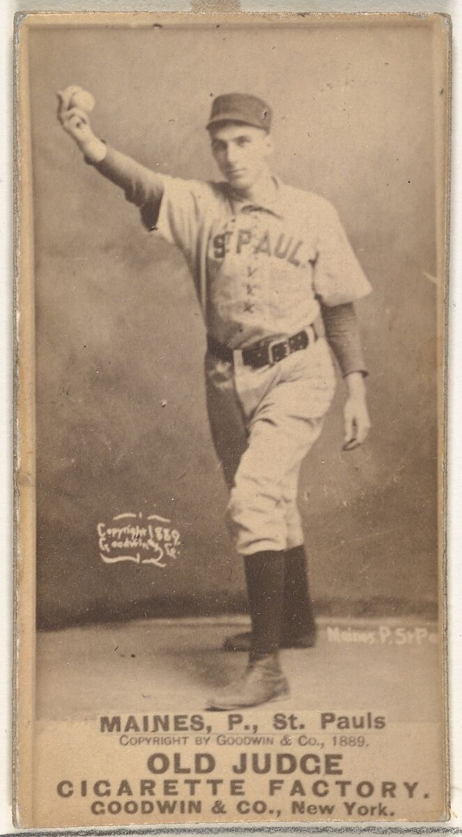 Willard Eben Mains, Pitcher, St. Paul Apostles, from the Old Judge series (N172) for Old Judge Cigarettes, Issued by Goodwin &amp; Company, Albumen photograph 