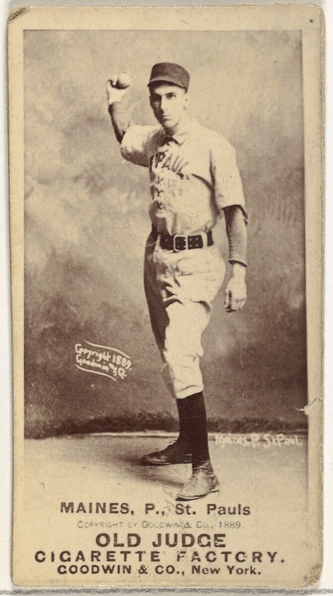 Willard Eben Mains, Pitcher, St. Paul Apostles, from the Old Judge series (N172) for Old Judge Cigarettes, Issued by Goodwin &amp; Company, Albumen photograph 