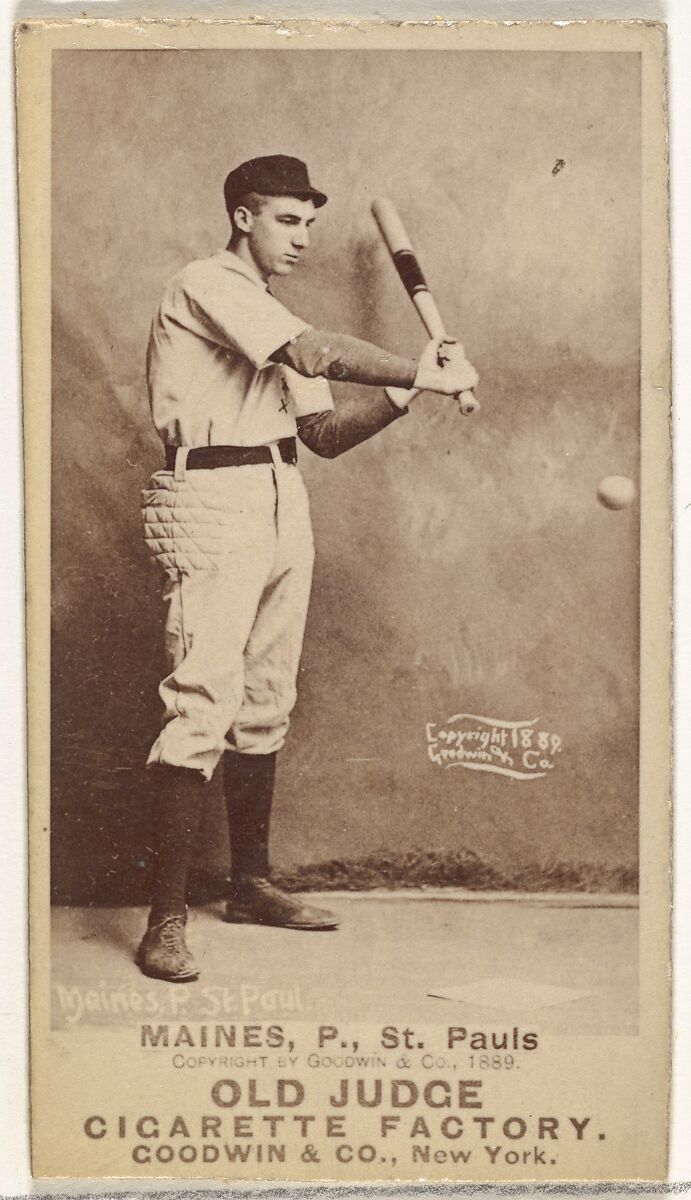 Willard Eben Mains, Pitcher, St. Paul Apostles, from the Old Judge series (N172) for Old Judge Cigarettes, Issued by Goodwin &amp; Company, Albumen photograph 