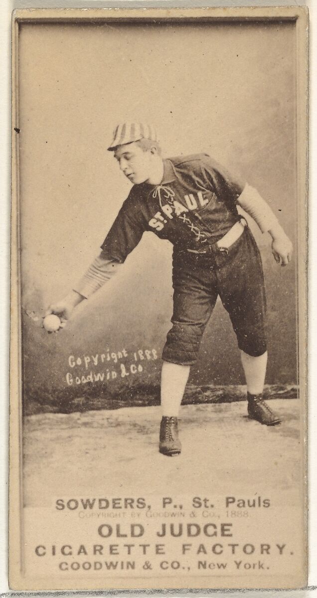 John Sowders, Pitcher, St. Paul Apostles, from the Old Judge series (N172) for Old Judge Cigarettes, Issued by Goodwin &amp; Company, Albumen photograph 