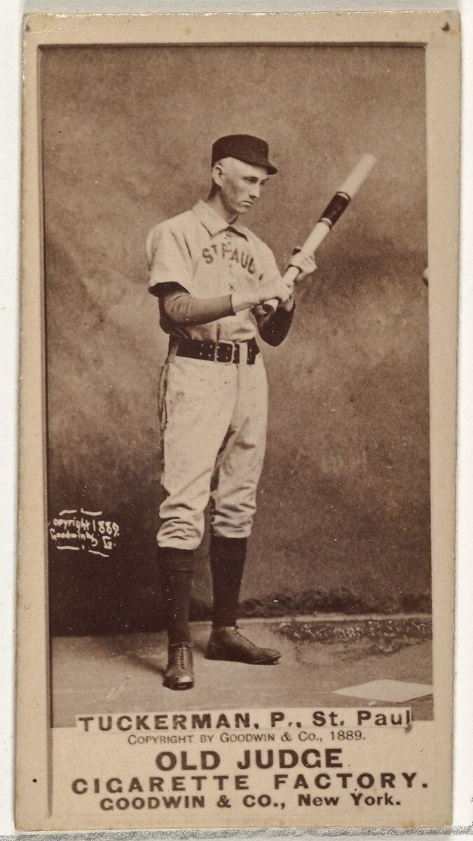 William H. Tuckerman, Pitcher, St. Paul Apostles, from the Old Judge series (N172) for Old Judge Cigarettes, Issued by Goodwin &amp; Company, Albumen photograph 