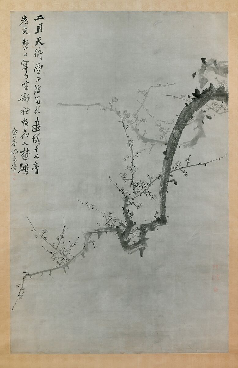 Plum Branch, Yi Yu-won (Korean, 1814–1888), Hanging scroll; ink on paper, Korea 