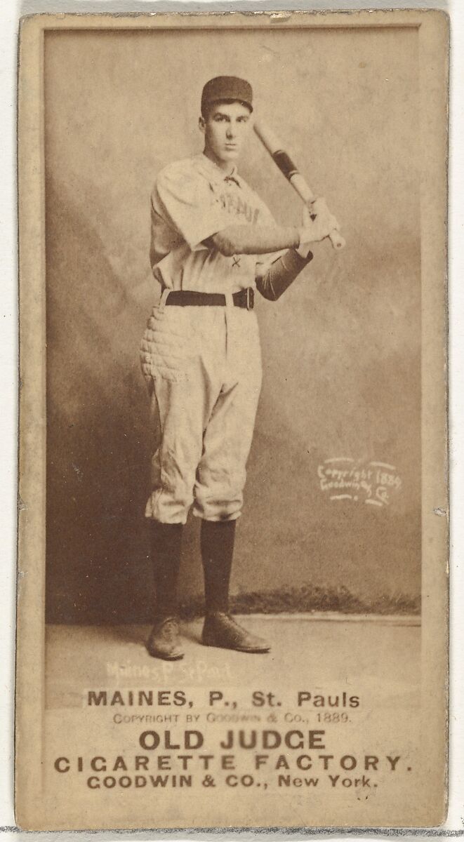 Willard Eben Mains, Pitcher, St. Paul Apostles, from the Old Judge series (N172) for Old Judge Cigarettes, Issued by Goodwin &amp; Company, Albumen photograph 