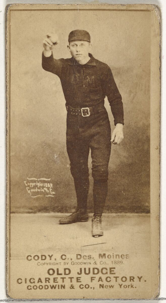 Michael J. Cody, Catcher, Des Moines Prohibitionists, from the Old Judge series (N172) for Old Judge Cigarettes, Issued by Goodwin &amp; Company, Albumen photograph 