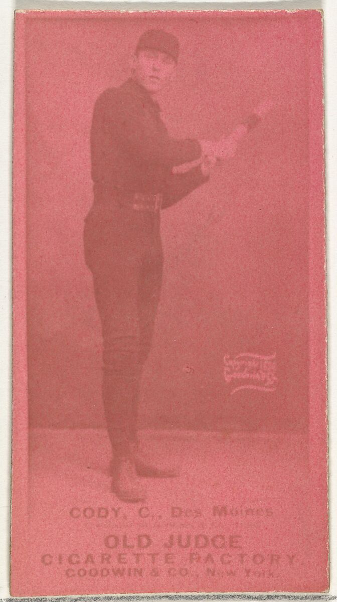 Michael J. Cody, Catcher, Des Moines Prohibitionists, from the Old Judge series (N172) for Old Judge Cigarettes, Issued by Goodwin &amp; Company, Albumen photograph 
