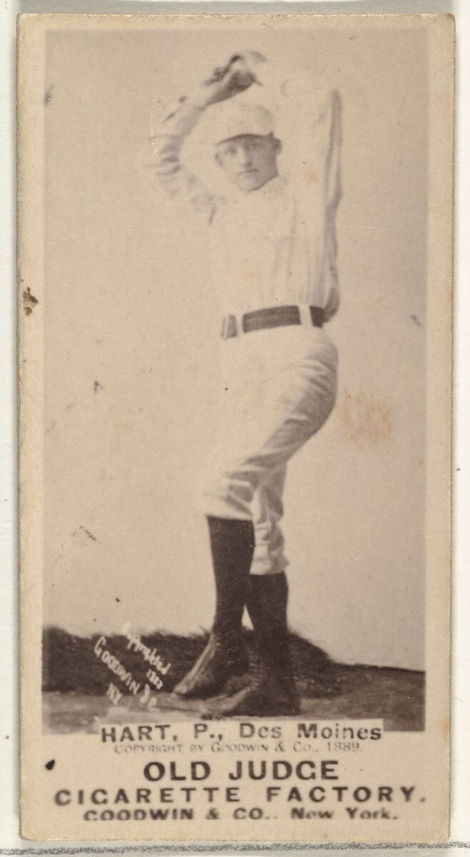 William Franklin "Bill" Hart, Pitcher, Des Moines Prohibitionists, from the Old Judge series (N172) for Old Judge Cigarettes, Issued by Goodwin &amp; Company, Albumen photograph 