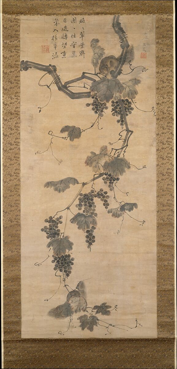 Grapevine and Squirrels, Unidentified artist, Hanging scroll; ink and color on paper, Korea 