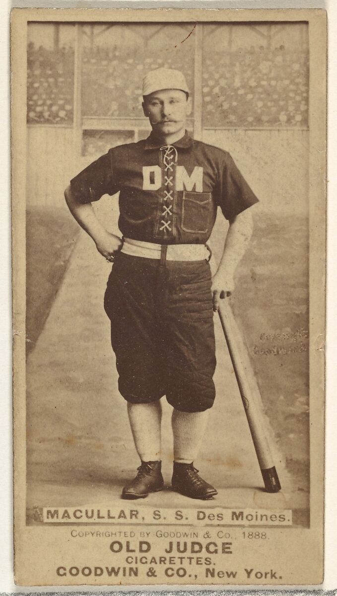 James F. "Jimmy" Macullar, Shortstop, Des Moines Prohibitionists, from the Old Judge series (N172) for Old Judge Cigarettes, Issued by Goodwin &amp; Company, Albumen photograph 