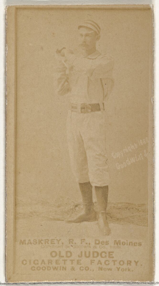 Samuel Leech Maskrey, Right Field, Des Moines Prohibitionists, from the Old Judge series (N172) for Old Judge Cigarettes, Issued by Goodwin &amp; Company, Albumen photograph 