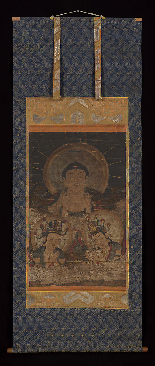 Buddha with Two Attendants, Unidentified artist Japanese (?), Hanging scroll; ink and color on paper, probably Japan