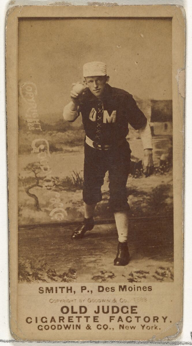 Frederick C. "Fred" Smith, Pitcher, Des Moines Prohibitionists, from the Old Judge series (N172) for Old Judge Cigarettes, Issued by Goodwin &amp; Company, Albumen photograph 
